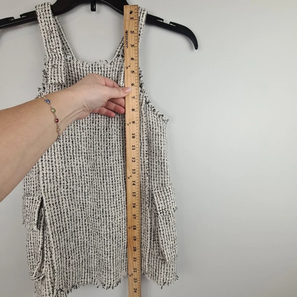 Zara Girls Frayed Tweed Jumper Black and White Dress Size‎ 6 Pockets Lined